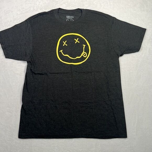 Nirvana smiley face double sided graphic print band concert T-shirt NWOT Men L - Picture 1 of 5